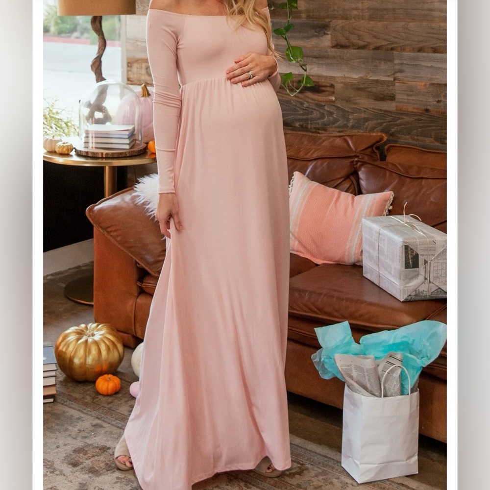 Elegant Pink Off-Shoulder Maternity Dress